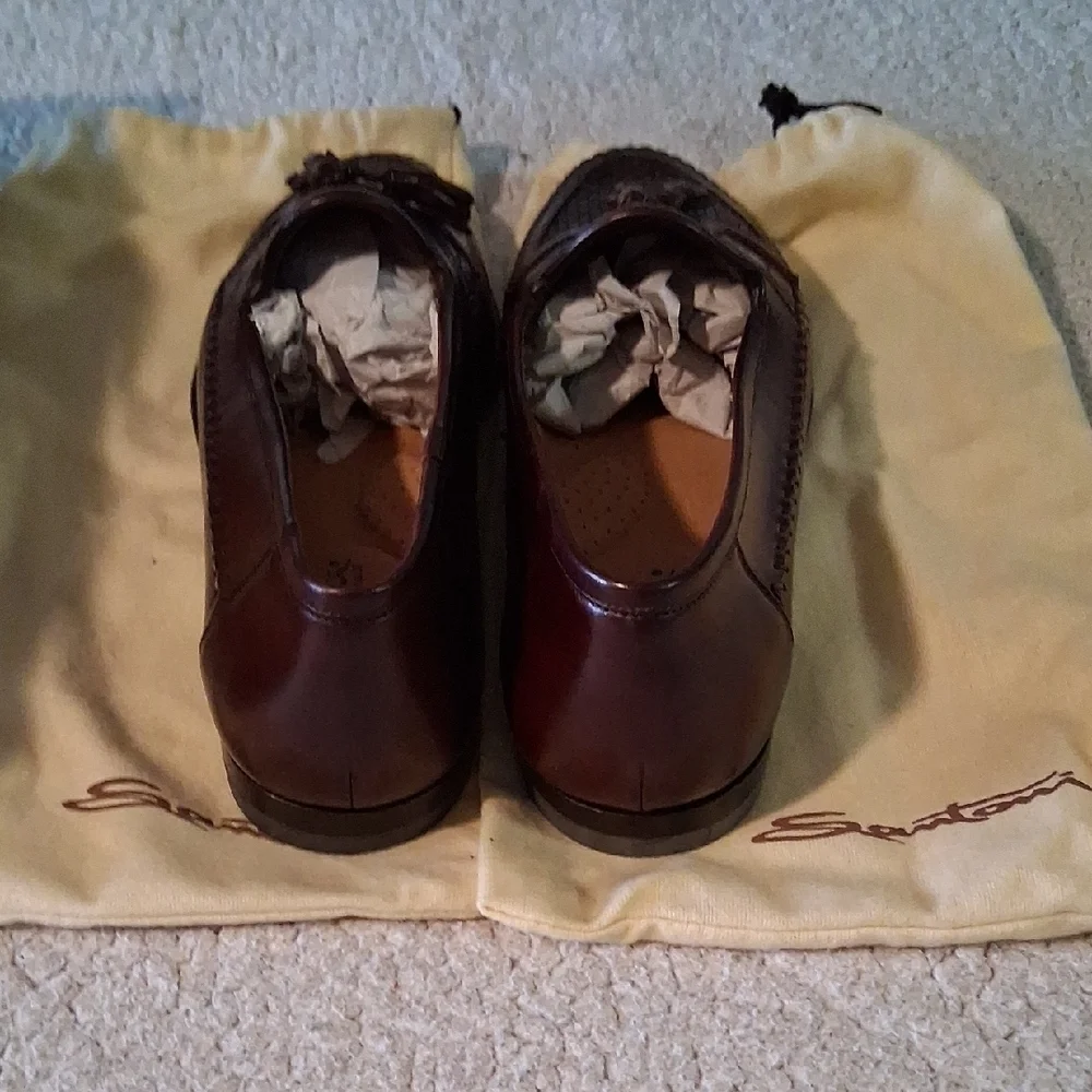 New Santoni Brown Leather Easton Tassel Loafers